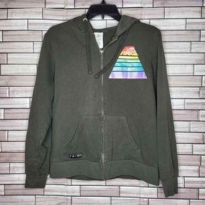 Olive Green Hoodie with Rainbow Graphic